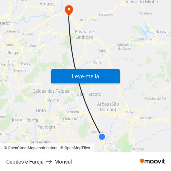 Cepães e Fareja to Monsul map