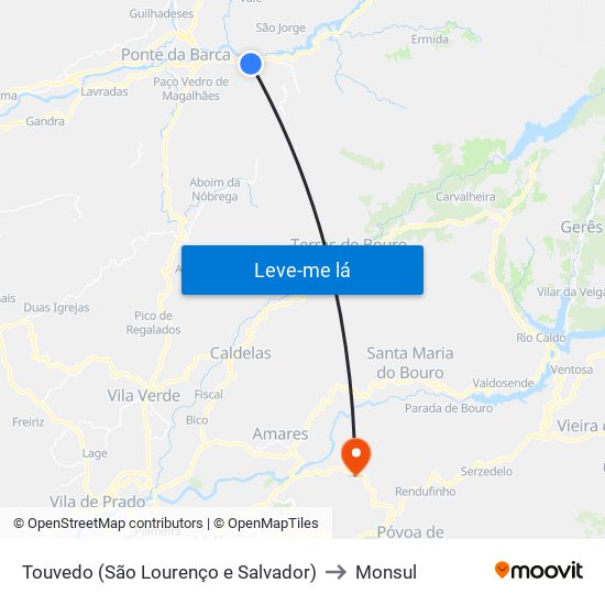 Touvedo (São Lourenço e Salvador) to Monsul map