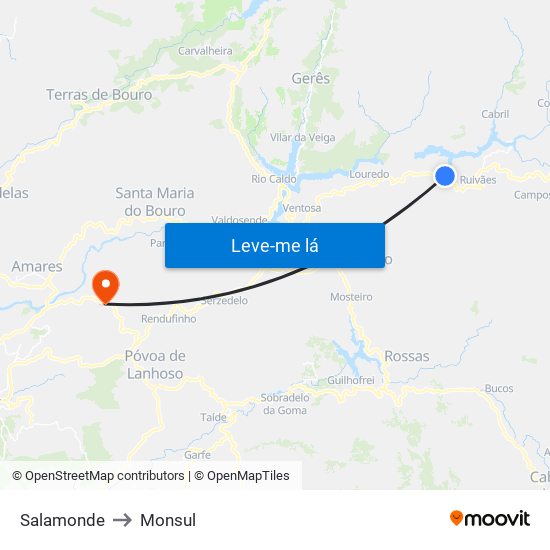 Salamonde to Monsul map