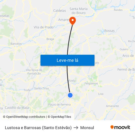 Lustosa e Barrosas (Santo Estêvão) to Monsul map