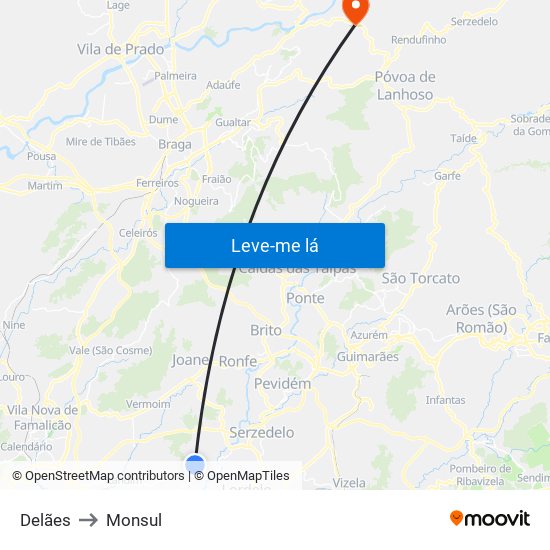 Delães to Monsul map