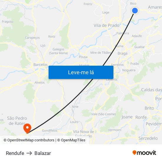 Rendufe to Balazar map