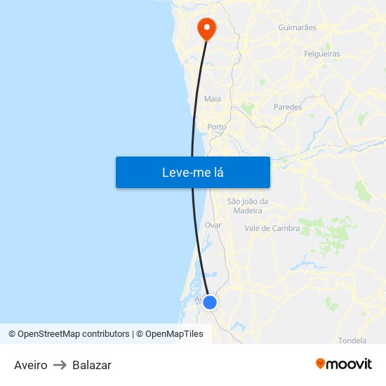 Aveiro to Balazar map