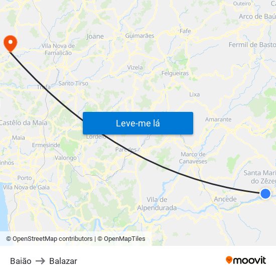 Baião to Balazar map