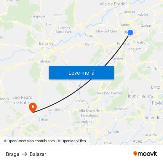 Braga to Balazar map