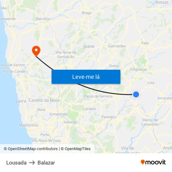 Lousada to Balazar map