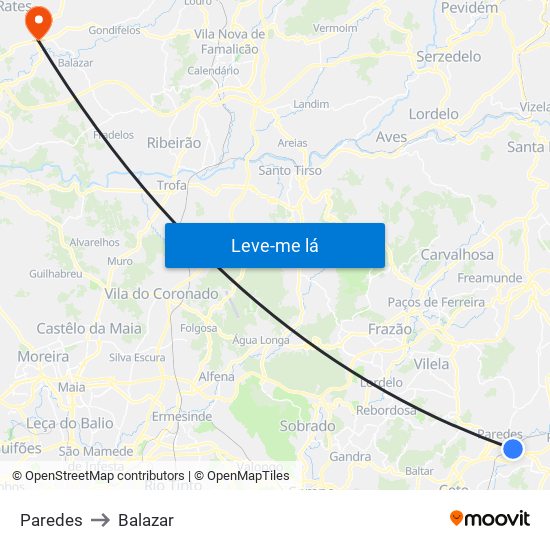 Paredes to Balazar map