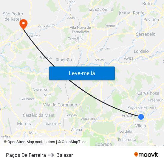 Paços De Ferreira to Balazar map