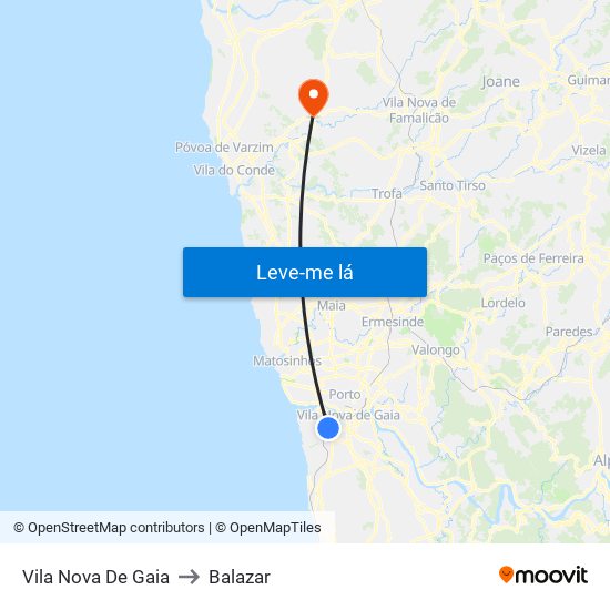 Vila Nova De Gaia to Balazar map