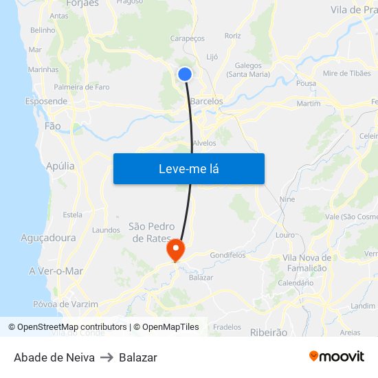 Abade de Neiva to Balazar map