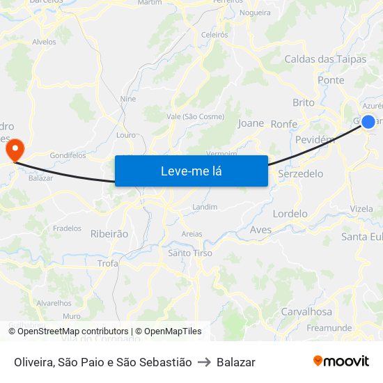 Oliveira, São Paio e São Sebastião to Balazar map