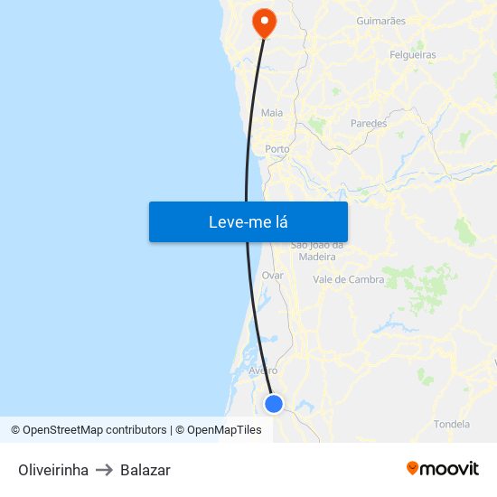 Oliveirinha to Balazar map
