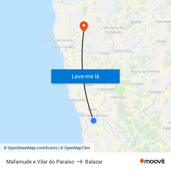 Mafamude e Vilar do Paraíso to Balazar map
