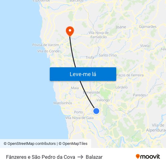Fânzeres e São Pedro da Cova to Balazar map
