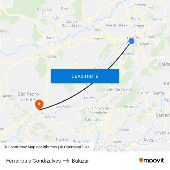 Ferreiros e Gondizalves to Balazar map