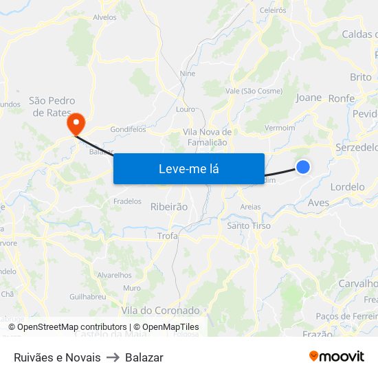 Ruivães e Novais to Balazar map