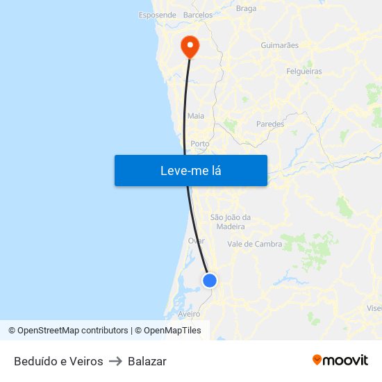 Beduído e Veiros to Balazar map