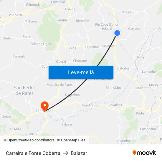 Carreira e Fonte Coberta to Balazar map