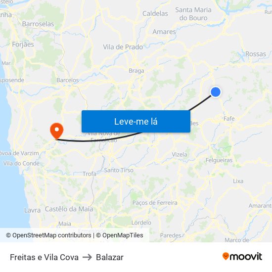 Freitas e Vila Cova to Balazar map