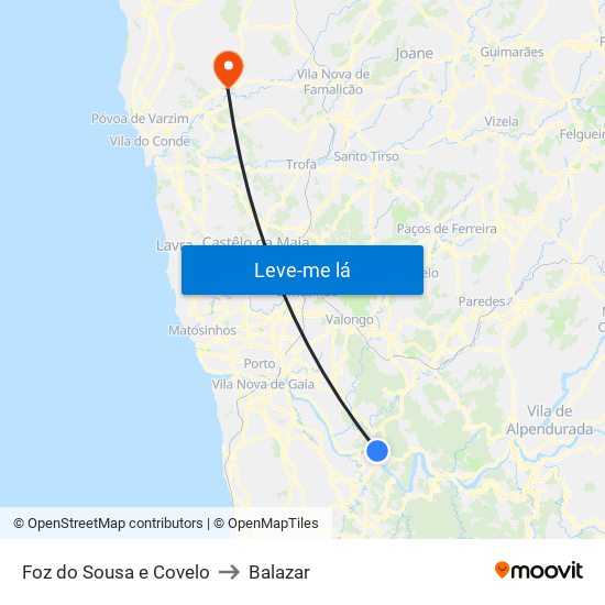 Foz do Sousa e Covelo to Balazar map