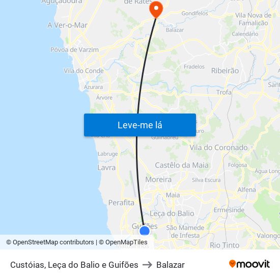 Custóias, Leça do Balio e Guifões to Balazar map