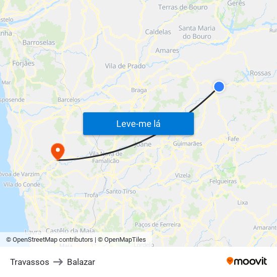 Travassos to Balazar map