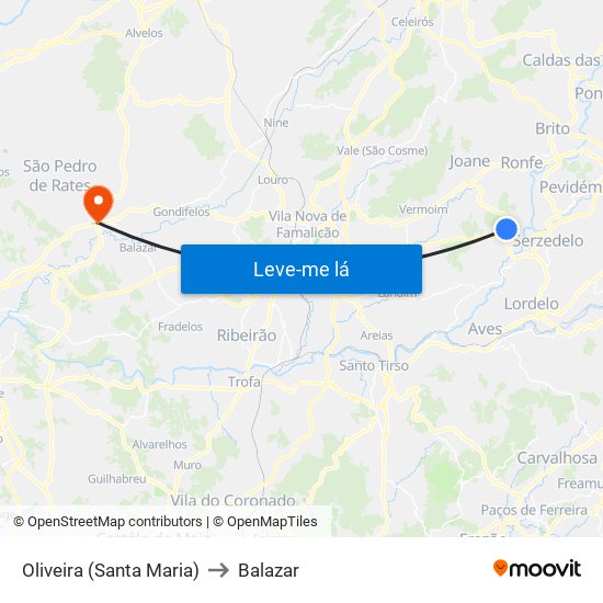 Oliveira (Santa Maria) to Balazar map