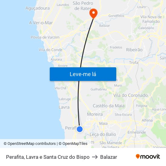 Perafita, Lavra e Santa Cruz do Bispo to Balazar map