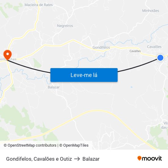 Gondifelos, Cavalões e Outiz to Balazar map