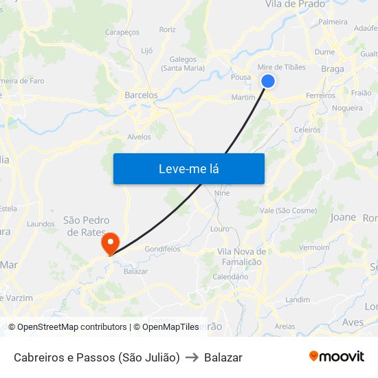 Cabreiros e Passos (São Julião) to Balazar map