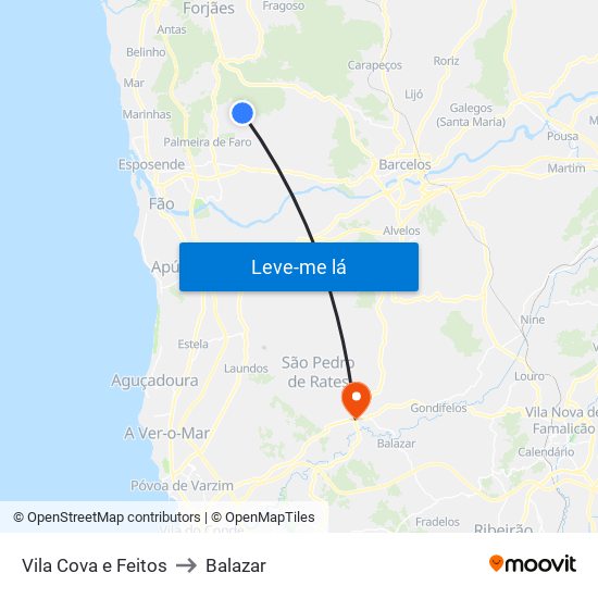 Vila Cova e Feitos to Balazar map