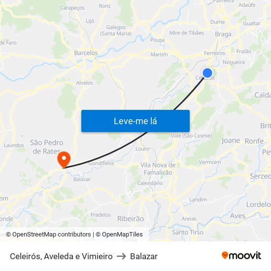 Celeirós, Aveleda e Vimieiro to Balazar map