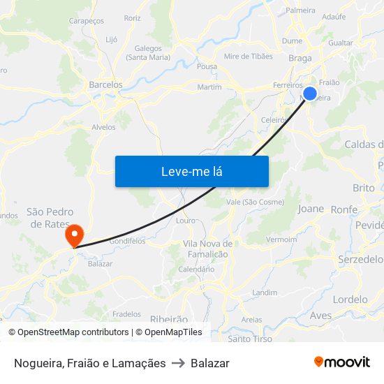 Nogueira, Fraião e Lamaçães to Balazar map