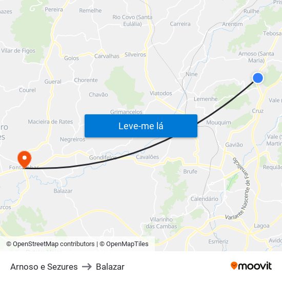 Arnoso e Sezures to Balazar map