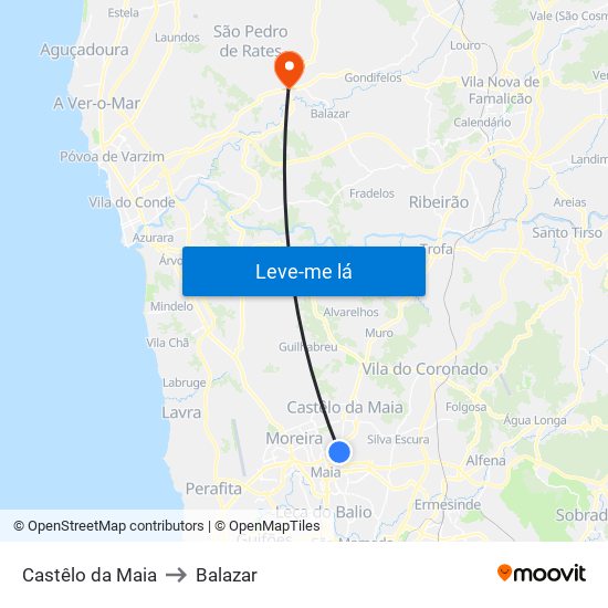 Castêlo da Maia to Balazar map