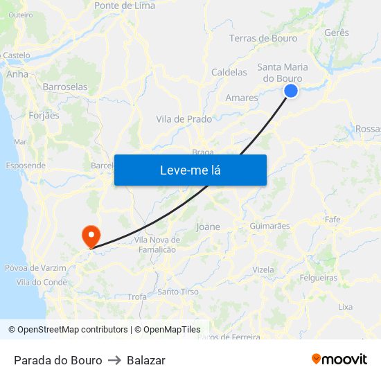Parada do Bouro to Balazar map