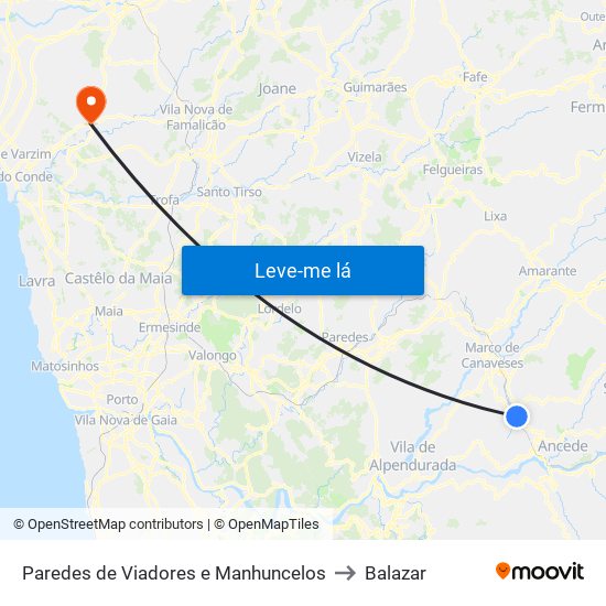 Paredes de Viadores e Manhuncelos to Balazar map