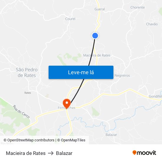 Macieira de Rates to Balazar map