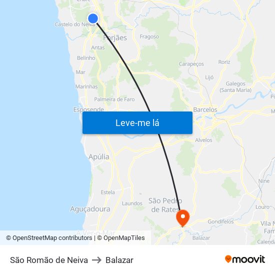 São Romão de Neiva to Balazar map