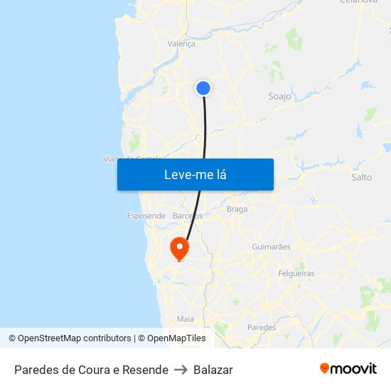 Paredes de Coura e Resende to Balazar map