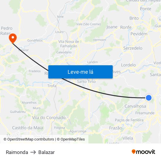 Raimonda to Balazar map