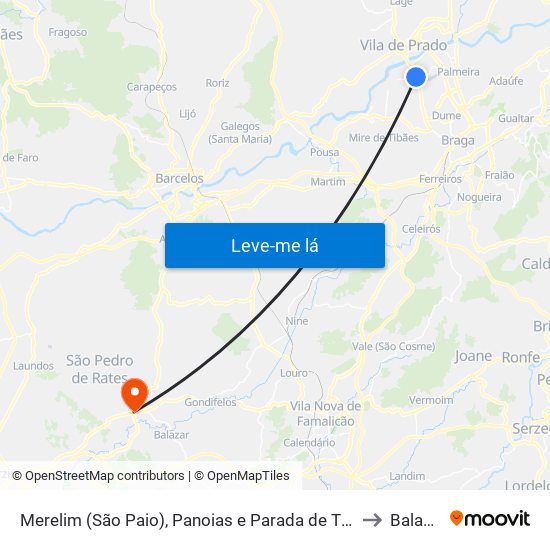 Merelim (São Paio), Panoias e Parada de Tibães to Balazar map