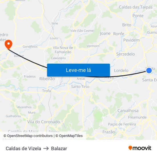 Caldas de Vizela to Balazar map