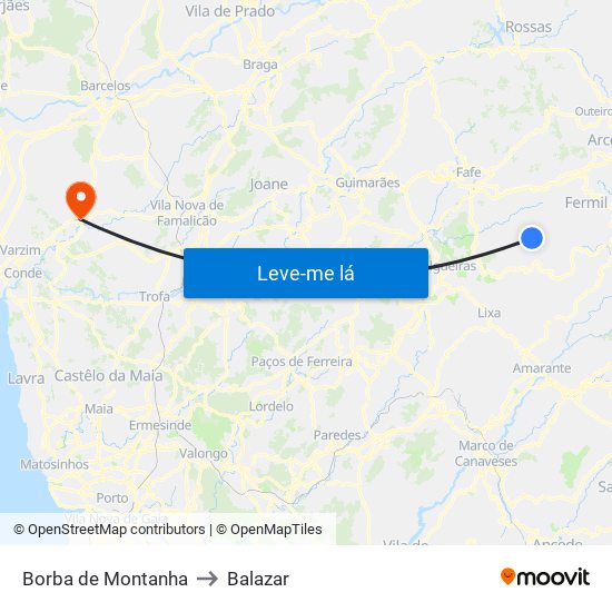 Borba de Montanha to Balazar map