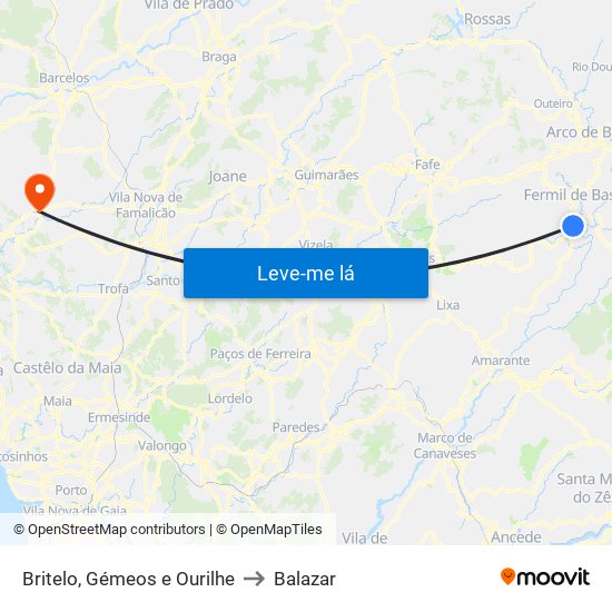 Britelo, Gémeos e Ourilhe to Balazar map
