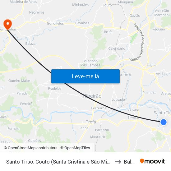Santo Tirso, Couto (Santa Cristina e São Miguel) e Burgães to Balazar map