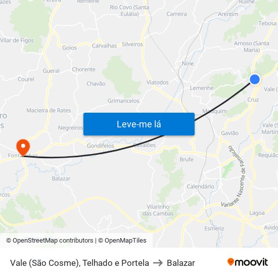 Vale (São Cosme), Telhado e Portela to Balazar map