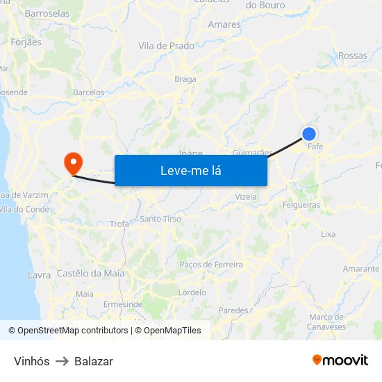 Vinhós to Balazar map