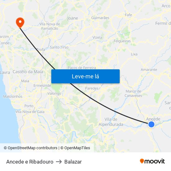 Ancede e Ribadouro to Balazar map