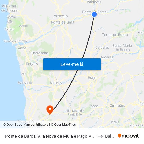 Ponte da Barca, Vila Nova de Muía e Paço Vedro de Magalhães to Balazar map